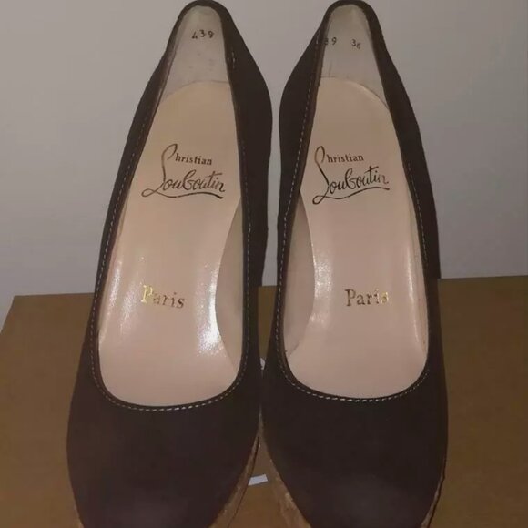 Christian Louboutin 36 Bruges Brown Suede Cork Platform Simple Pumps - Picture 9 of 11